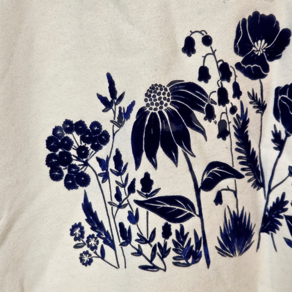 American Eagle Women Med Cream Floral Graphic Raglan Pullover Sweatshirt AE Logo - Picture 3 of 12